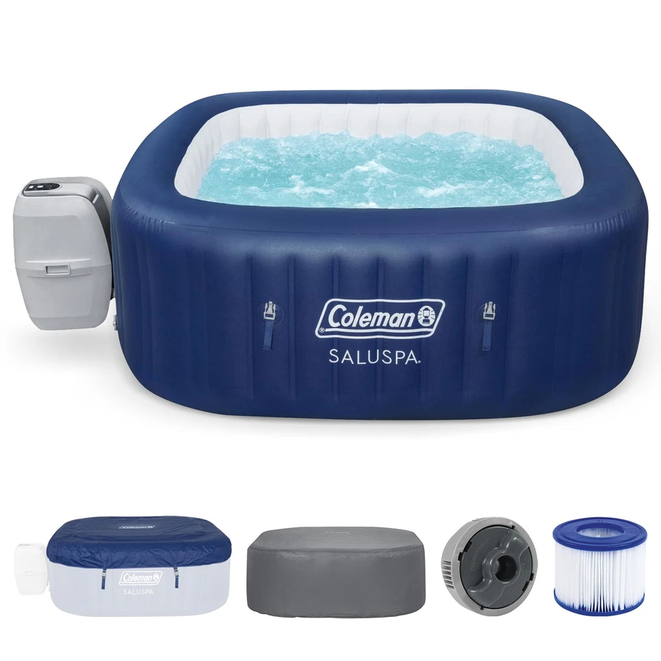 Coleman Atlantis AirJet Square Inflatable Hot Tub with EnergySense Cover, Blue - Image 1 of 4