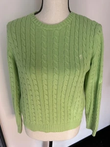 Vintage Lauren Ralph Lauren Light Green Cotton Cable Knit Sweater 100% Cotton M - Picture 1 of 8
