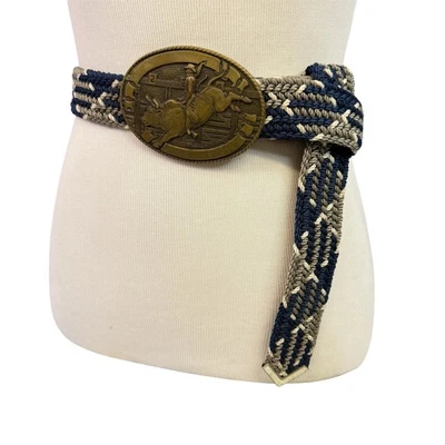 Tony Lama Vintage Rope Belt Solid Brass Rodeo Buckle Woven 90s Cowboy Belt - Image 1 of 4