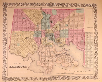 Mapa da cidade de Baltimore, Maryland datado de 1857 por J.H. Colton (15x18)-#35 - Imagem 1 de 2