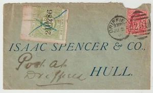 1904 DRIFFIELD 1d & NORTH EASTERN RAILWAY 2d LETTERSTAMP TO ISAAC SPENCER HULL - Picture 1 of 2