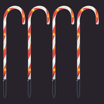 Set of 4 LED Garden Light Sticks Candy Cane 32 White LEDs Light Stick IP44 - Image 1 of 4