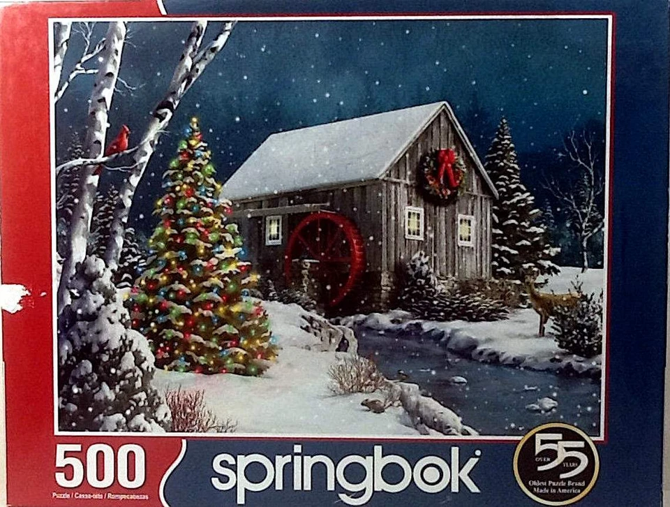 Falling Snow Christmas Tree Wreath Water Wheel Alan Giana 500 pc 18 X 23" Puzzle - Image 1 of 1