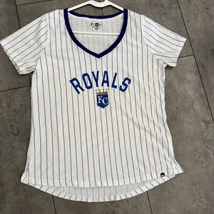 Kansas City Royals Shirt Damen Large weiß blau gestreift New Era Kurzarm - Bild 1 von 5