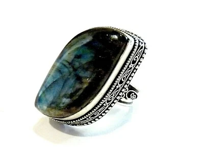 Bijou argent 925 bague pierre labradorite taille 54 ring  - Photo 1/3