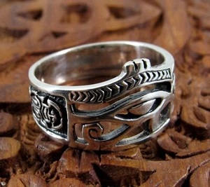 Handcrafted Solid 925 Sterling Silver Men's Eye of RA, Ankh, & Scorpion Ring - Picture 1 of 6