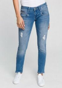 Freeman T. Porter Jeans Alexa Slim SDM Damen Hose Denim Stretch Destroyed Blue