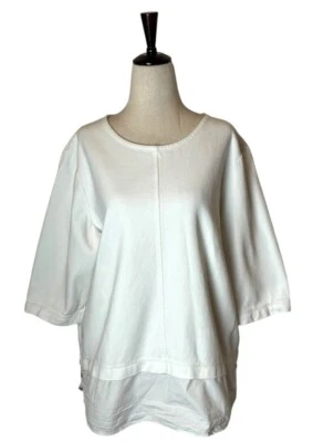 Camisa COS Mujer Grande Blanca Algodón Media Manga Tela Mixta Cola de Camisa Dobladillo Top Foto 1 de 4