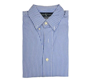 Ralph Lauren Polo Poplin; Blue and & White Striped - Small Custom Fit, 32/33 - Picture 1 of 1