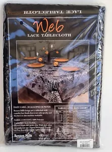HALLOWEEN NEW Black Lace Round Tablecloth. Spider Web & Bats. 70" Scallop Border - Picture 1 of 6