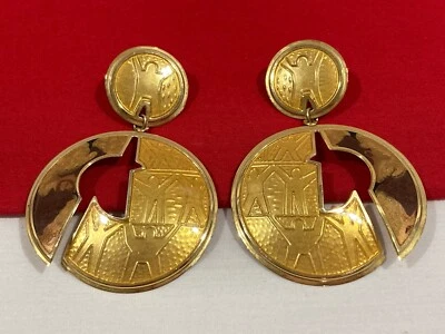 Vintage EDGAR BEREBI Enamel Figural Gold Tone Yellow Dangle Drop Large Earrings - Изображение 1 из 4