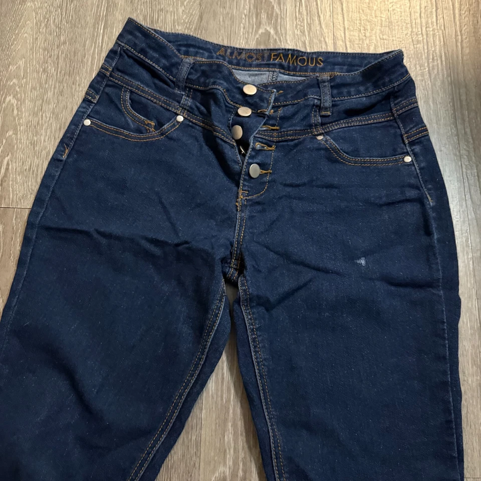 Almost Famous Women's Size 12 Blue Dark Wash Button Fly Denim Jeans - Image 1 of 4