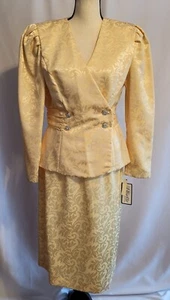 ☆Vintage 60s☆ Womens 2 Pc Yellow Jacquard Skirt Suit Mother Of The Bride W/TAGS! - Picture 1 of 17