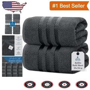 Luxury Cotton Bath Sheets - Pack of 2 Extra Large 35x70 Inches Gray Towels - Picture 1 of 10
