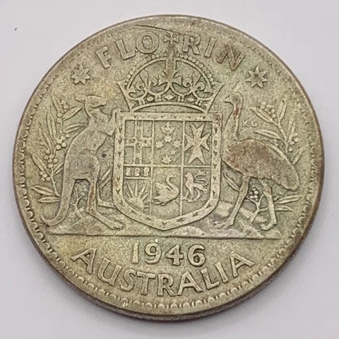 1946 Australian Silver (.500) Florin- Free Shipping Cover