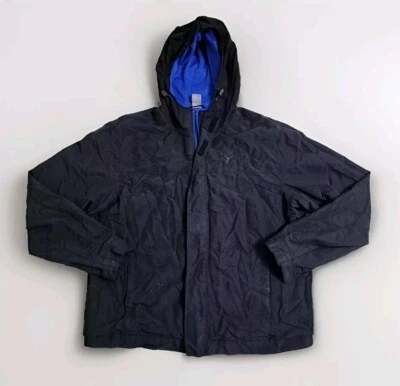 Antigua Chaqueta de Lluvia Activa Azul Marino Nylon Para Hombre XL Negra Cremallera Completa Con Capucha Cortavientos Foto 1 de 4