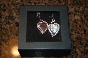 Harley Davidson 2012 Women's Heart Pierced Earrings W/Pink Rhinestones RARE - Picture 1 of 4