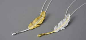 Vintage Long Feather Pendant 925 Sterling Silver Chain Necklace Women Jewelry - Picture 1 of 16