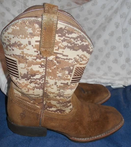 Ariat Youth Size 3 D Camo Brown Suede American Flag Cowboy Western BootsUSA PATC - Picture 1 of 8