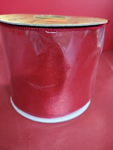 Deep Dark Red Silk Christmas Wired Edge Ribbon - 4 Inch x 10 Yards (Dark Red) - Picture 1 of 3