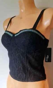 LADIES BLACK SUMMER TOP CORSET BUSTIER BASQUE CLASSY CLUB HALLOWEEN UK 12 NEW - Picture 1 of 12