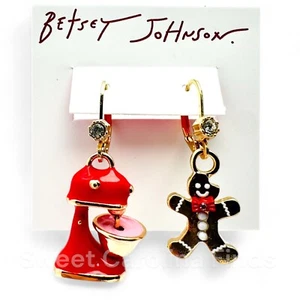 Betsey Johnson Mixer Gingerbread Man Cookie Earrings Teacher Baker Gift NEW - Picture 1 of 5