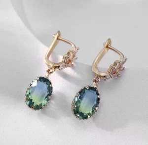 18k Gold Filled Earring With Green Zircon Stone - Picture 1 of 5