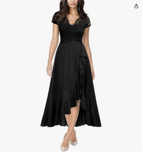 Miusol Women's V Neck Elegant Lace Ruffle Bridesmaid Maxi Dress (Black, 2XL) - Picture 1 of 4
