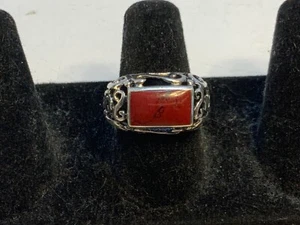 Vintage Red Jasper .925 Sterling Filigree Statement RING Size 6.75 - Picture 1 of 10