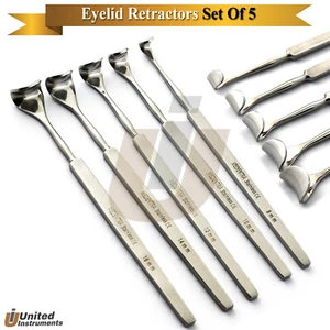 5Pcs Desmarres Eyelid Retractor Blunt Ophthalmic Upper Lid Lower Surgical Tools - Picture 1 of 9