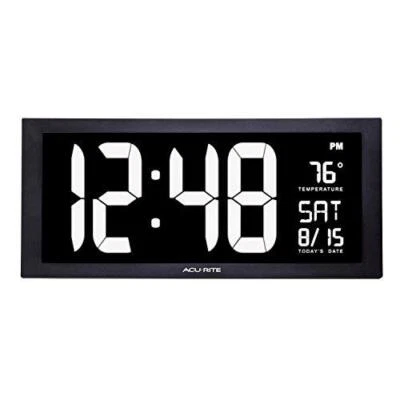 AcuRite 76102M Oversized LED Clock with Indoor Temperature, Date and Fold-Out - Image 1 of 4