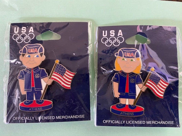 ATHENS OLYMPIC 2 PIN BOBBLEHEAD OLYMPIC ATHLETES FLAG US TEAM USA HOUSE LTD 300 - Image 1 of 1
