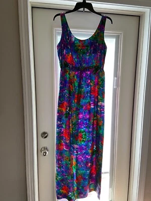 Maxi Vestido De Colección Hawaii LIBERTY HOUSE Sydney~Brillante Verde Azul Naranja Rosa Estampado  Foto 1 de 4