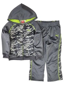 Puma Boys Gray & Lime Green Camo Full Zip Hoodie & Pants Outfit Set Size 4 - Picture 1 of 2