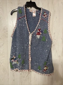 White Stag Snowman Holiday christmas vest plus size 22w/24w blue embellished - Picture 1 of 7