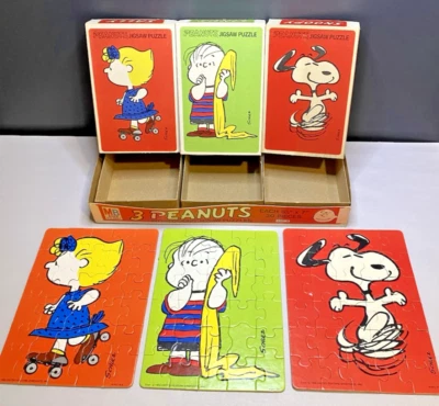 3 Rompecabezas Milton Bradley Peanuts De Colección con Cajas Originales 30 Piezas Todo Completo Foto 1 de 4