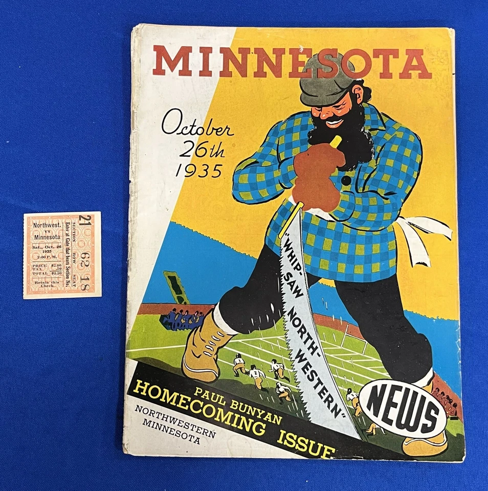 Antique 1935 Minnesota vs Northwestern Football Program & Ticket Early Vintage - Image 1 of 4