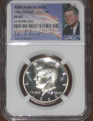 1964 S Silver Proof Accent Hair JFK Kennedy Half Dollar NGC PF67 PR 50c Sharp A+ - Image 1 of 2