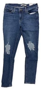 Levi's 711 Skinny Jeans Womens 29x30 Blue Mid Rise Dark Wash Stretch Distressed  - Picture 1 of 9
