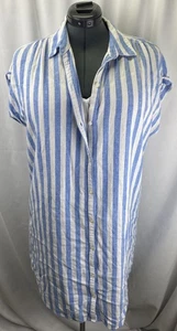 Old Navy Hemdblusenkleid Damen XL Leinenmischung gestreift blau weiß Freizeit gefüttert - Bild 1 von 11