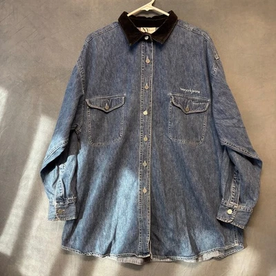 Camisa vaquera vintage NY Jeans cuello L pana peso pesado abotonada bordada Foto 1 de 4