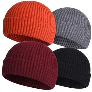 4pcs Wool Fisherman Beanies for Men, Knit Short Watch Cap Winter Warm Hats - Picture 1 of 6