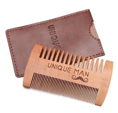 Wooden Comb with Durable Case - Fine & Coarse Teeth, Pocket Comb for Beards, Mus - Image 1 of 3