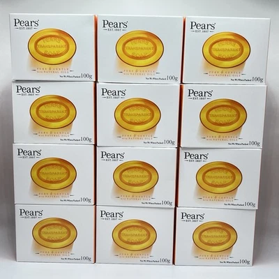 12 Pack Pears Pure & Gentle Transparent Soap 100g Bar Soap, Orange