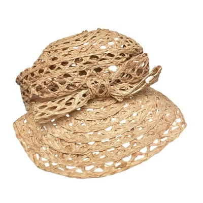 Vintage Italian Fishingman Style All Natural Fiber Woven Hat w/Braided Bow Med - Image 1 of 4