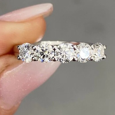 1.20ctw Round Cut Moissanite 5 Stone Wedding Eternity Band 14K White Gold Plated - Image 1 of 4