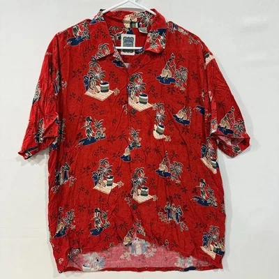Ocean Current Vintage Hawaiian Shirt Mens M Red Rayon Made in Korea Surf Aloha - Image 1 of 4