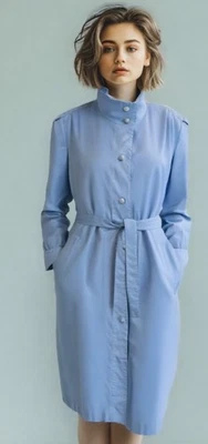 70s-80s J Gallery Trench Coat Blue Size Large WOmens Belt Button Back Pleat EUC - Image 1 of 4