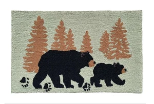 Woodland Bear Tree Silhouette Hand-Hooked Accent Rug 28.5 X 17 Inches for Hom... - Picture 1 of 9