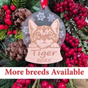 Cat Christmas Snow Globe Tree Decoration Kitten Personalised Memorial Hanger - Picture 1 of 14
